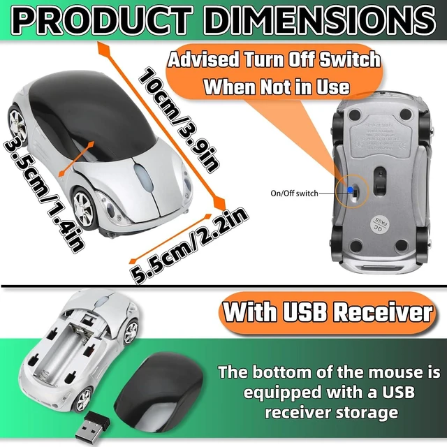 Alt view image 3 of 6 - HuGuWdy Silver Car Mouse2.4G with USB Reciver 1600DPI Computer Mice Wireless for Computer Wireless Computer Mouse for Laptop Tablet for Windows Mac OSSilver