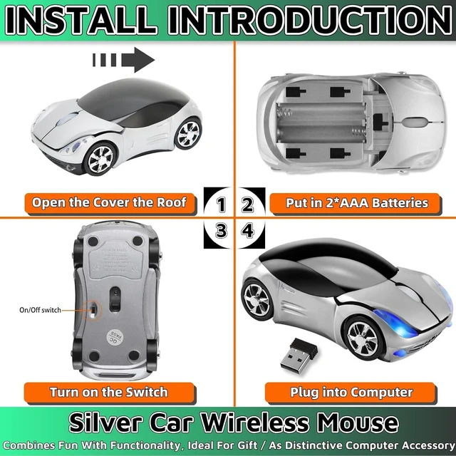 Alt view image 4 of 6 - HuGuWdy Silver Car Mouse2.4G with USB Reciver 1600DPI Computer Mice Wireless for Computer Wireless Computer Mouse for Laptop Tablet for Windows Mac OSSilver