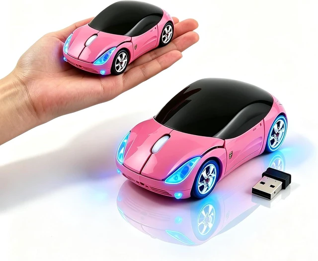 Main image of Wireless Mouse Cute Sport Car Shape Mouse Optical Ergonomic Gaming Mice Mini Small Office Gift for Boy Girl Men Women Kids Mom Dad with USB Receiver for PC Laptop Computer Mac,1600DPI 3 Buttons