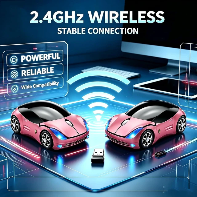 Alt view image 4 of 7 - Wireless Mouse Cute Sport Car Shape Mouse Optical Ergonomic Gaming Mice Mini Small Office Gift for Boy Girl Men Women Kids Mom Dad with USB Receiver for PC Laptop Computer Mac,1600DPI 3 Buttons