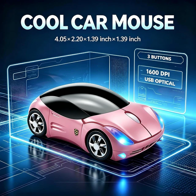 Alt view image 6 of 7 - Wireless Mouse Cute Sport Car Shape Mouse Optical Ergonomic Gaming Mice Mini Small Office Gift for Boy Girl Men Women Kids Mom Dad with USB Receiver for PC Laptop Computer Mac,1600DPI 3 Buttons
