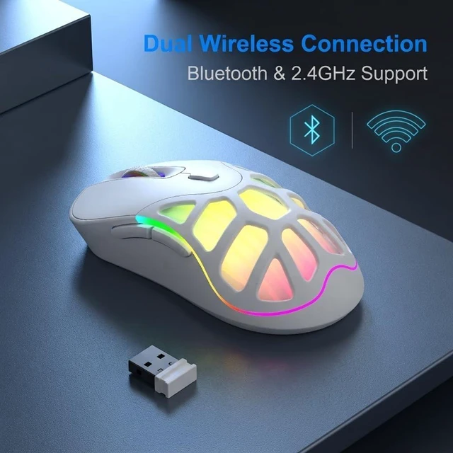 Alt view image 2 of 7 - MELOGAGA Wireless Gaming Mouse, Bluetooth/2.4G, 6400 DPI, RGB -White