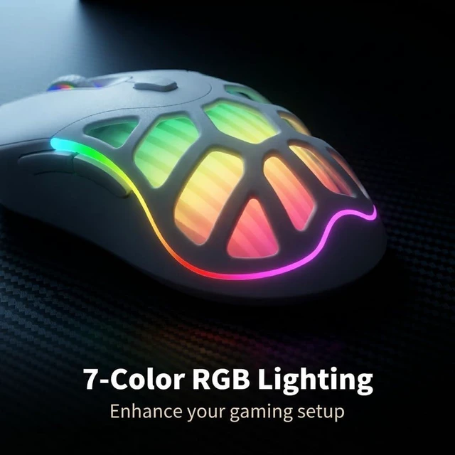 Alt view image 4 of 7 - MELOGAGA Wireless Gaming Mouse, Bluetooth/2.4G, 6400 DPI, RGB -White