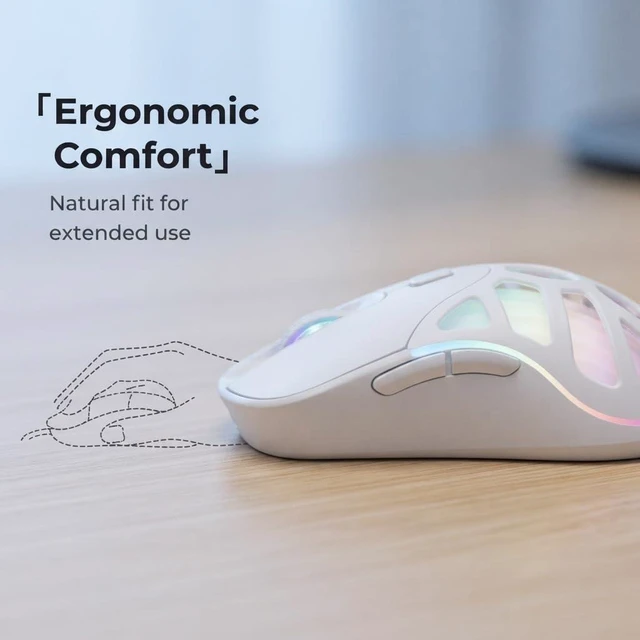 Alt view image 5 of 7 - MELOGAGA Wireless Gaming Mouse, Bluetooth/2.4G, 6400 DPI, RGB -White