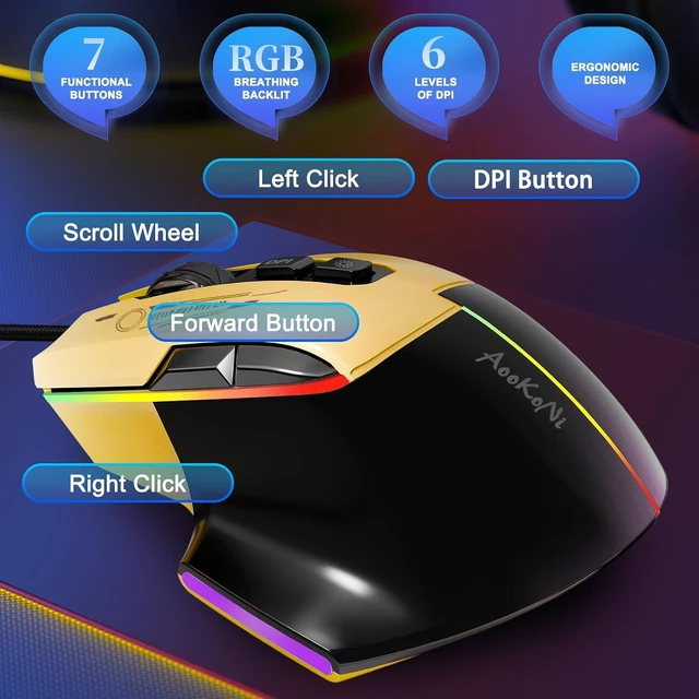 Alt view image 2 of 7 - Gaming Mouse, Wired Gaming Mouse with RGB Backlit, 7200DPI Adjustable, PC Gaming Mice with 7 rogrammable Macro Buttonsg, Ergonomic Mouse Gamer for PC, Desktop, MacLaptop, Chromebook.