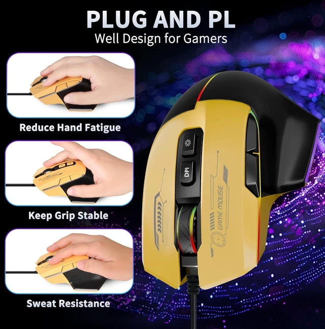 Alt view image 4 of 7 - Gaming Mouse, Wired Gaming Mouse with RGB Backlit, 7200DPI Adjustable, PC Gaming Mice with 7 rogrammable Macro Buttonsg, Ergonomic Mouse Gamer for PC, Desktop, MacLaptop, Chromebook.