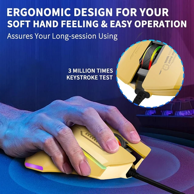 Alt view image 5 of 7 - Gaming Mouse, Wired Gaming Mouse with RGB Backlit, 7200DPI Adjustable, PC Gaming Mice with 7 rogrammable Macro Buttonsg, Ergonomic Mouse Gamer for PC, Desktop, MacLaptop, Chromebook.
