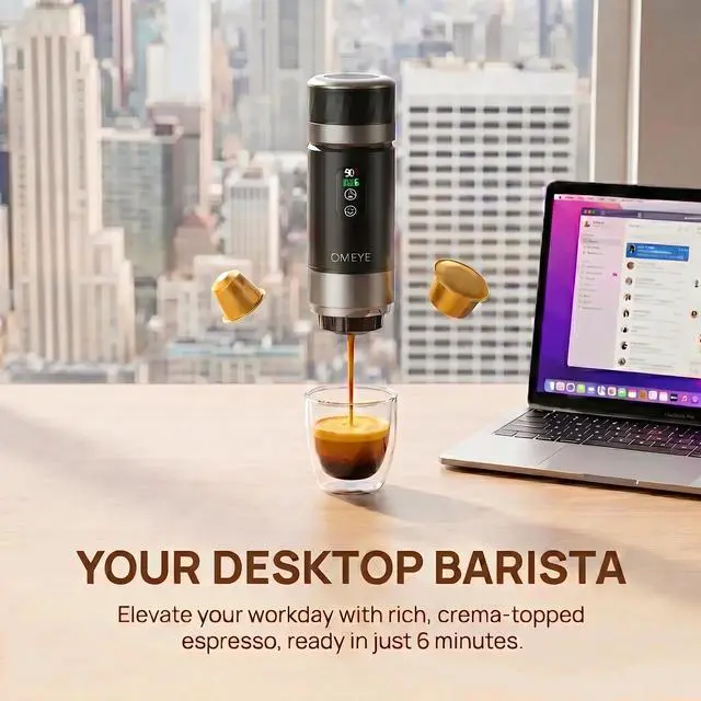 Alt view image 5 of 6 - OMEYE Portable Espresso Maker 3-in-1, 20 Bar Self-Heating Cordless Coffee Machine with LED Display, Dual 7500mAh Detachable Battery, USB-C Charging for Camping Travel Office, Black