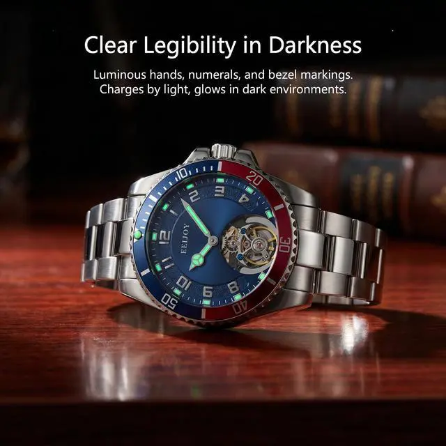 Alt view image 5 of 5 - EEIJOY Vintage Sport Flying Tourbillon Watch for Men | Caliber 8001 Manual Winding | Two-Tone Rotating Bezel | 316L Stainless Steel | BGW9 Lume | 30M Water Resistant | Bonus Leather Strap