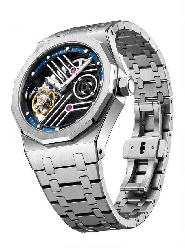 Main image of EEIJOY Dodecagon Flying Tourbillon Mechanical Watch Men | Caliber 8001 Manual Winding | 12-Sided 316L Steel Case | Integrated Bracelet | Sapphire Skeleton | 30M Water Resistant