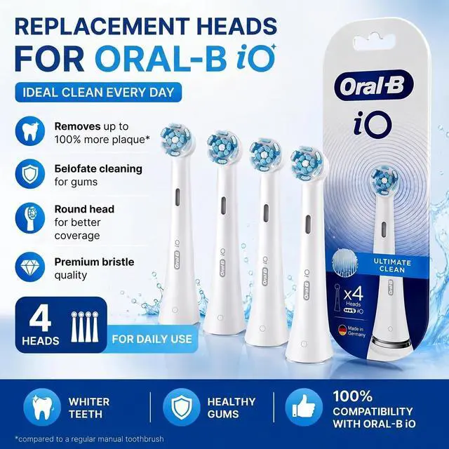Main image of Oral-B iO Ultimate Clean Replacement Brush Heads, 4 Count White, Only Compatible with Oral-B iO Series Electric Toothbrushes