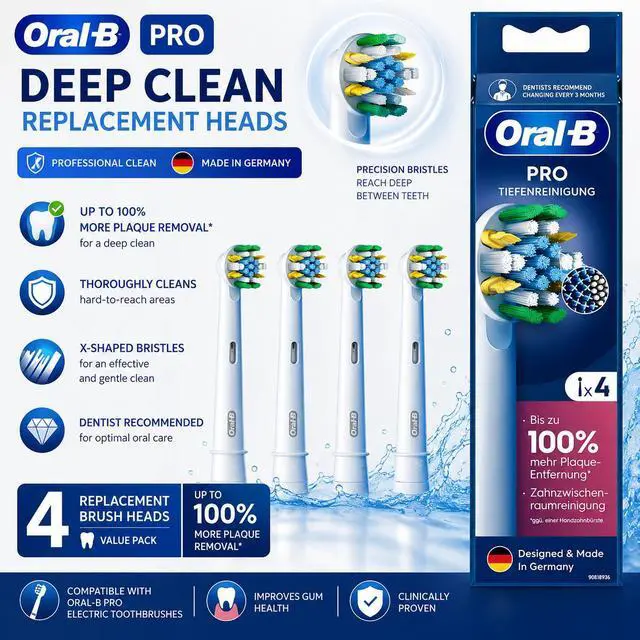 Main image of Oral-B Pro Deep Clean Replacement Brush Heads, 4 Count, Compatible with All Rotating Oral-B Electric Toothbrushes Except iO Series