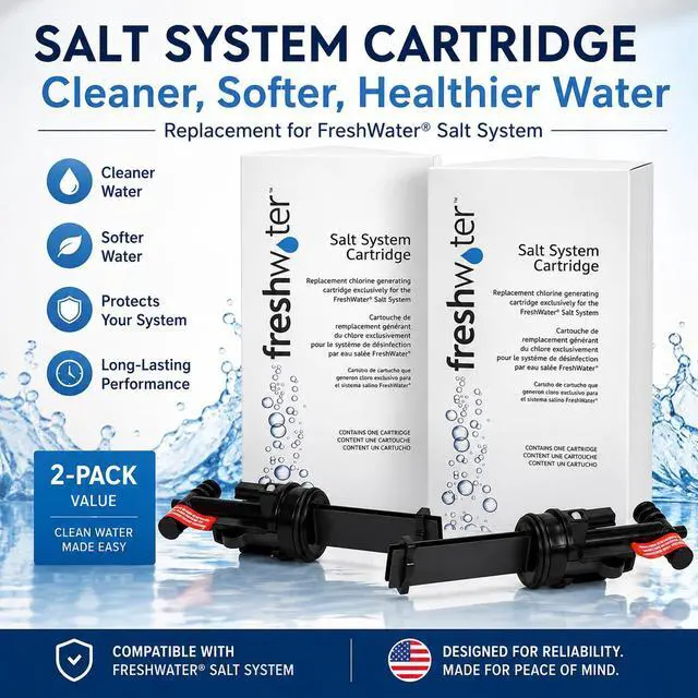 Main image of FreshWater Salt System Replacement Cartridge 2 Pack, Chlorine Generating Cartridge Compatible with Hot Spring Highlife, Limelight, Caldera Utopia & Paradise Series Hot Tubs