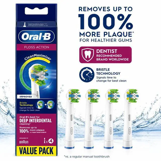 Main image of For OralB Floss Action Replacement Brush Heads, 4Pack, CleanMaximiser Bristles for Healthier Gums & Interdental Cleaning
