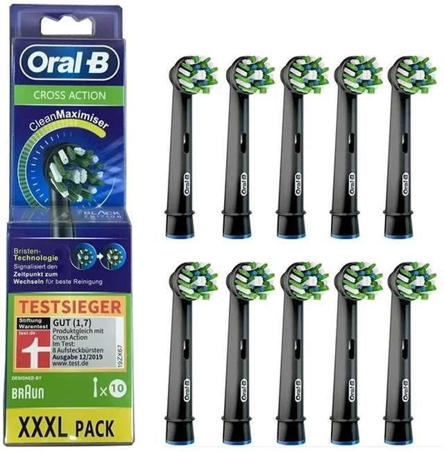 Main image of Oral-B CrossAction Electric Toothbrush Heads, 10 Count Black Brush Heads, Fit Most Rotating Oral-B Handles