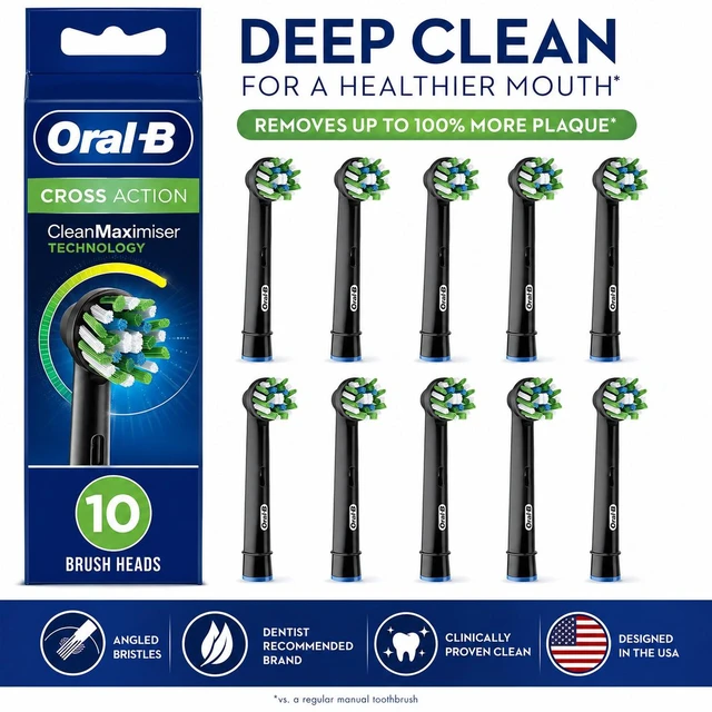 Main image of OralB Cross Action Replacement Brush Heads, 10Pack, Angled Cross Bristles Deep Clean