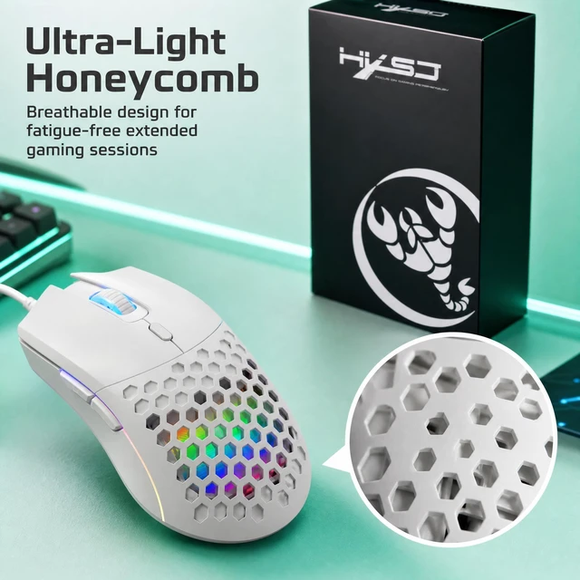 Alt view image 3 of 7 - HXSJ Wired RGB Gaming Mouse, Lightweight Honeycomb Shell, Programmable Buttons, USB Gaming Mouse