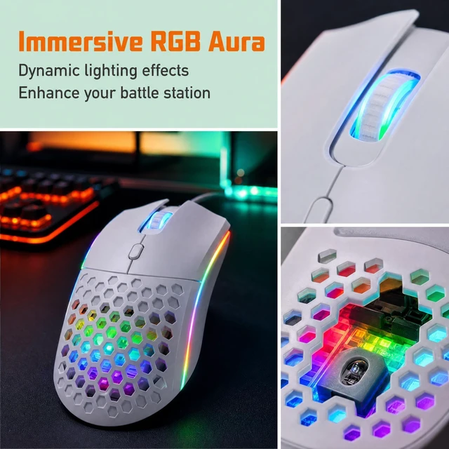Alt view image 4 of 7 - HXSJ Wired RGB Gaming Mouse, Lightweight Honeycomb Shell, Programmable Buttons, USB Gaming Mouse