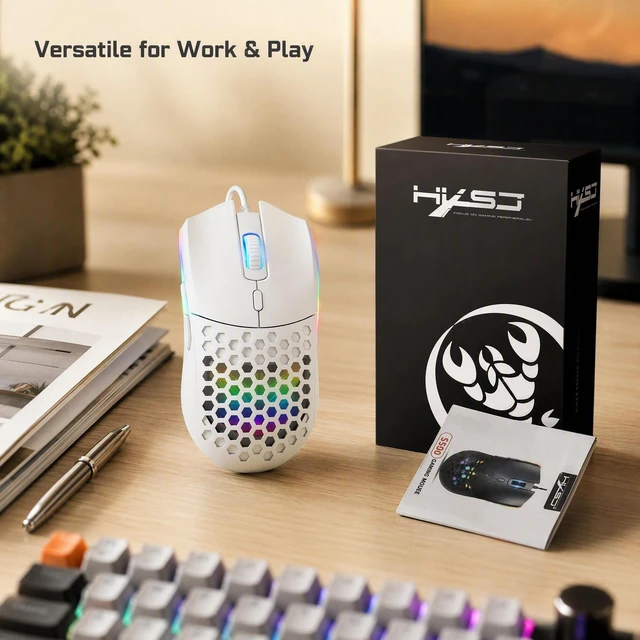 Alt view image 6 of 7 - HXSJ Wired RGB Gaming Mouse, Lightweight Honeycomb Shell, Programmable Buttons, USB Gaming Mouse