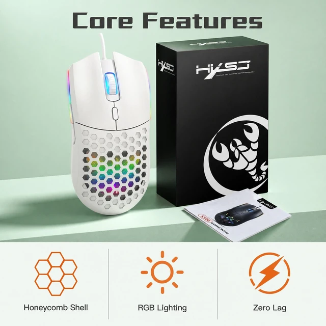 Alt view image 2 of 7 - HXSJ Wired RGB Gaming Mouse, Lightweight Honeycomb Shell, Programmable Buttons, USB Gaming Mouse