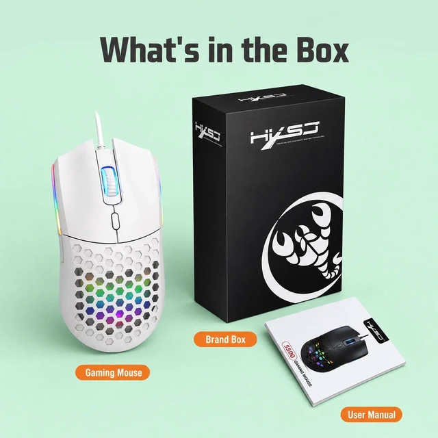 Alt view image 5 of 7 - HXSJ Wired RGB Gaming Mouse, Lightweight Honeycomb Shell, Programmable Buttons, USB Gaming Mouse