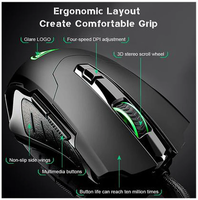 Alt view image 4 of 6 - Ergonomic Wired Gaming Mouse, RGB Breathing Light, 6 Programmable Buttons, High Precision Optical Sensor for Gaming & Office