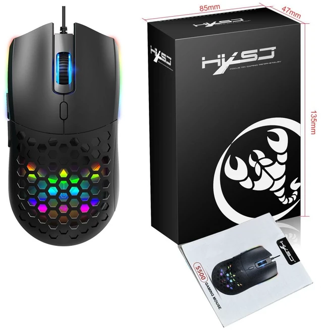 Main image of HXSJ Wired RGB Gaming Mouse, Lightweight Honeycomb Shell, Programmable Buttons, USB Gaming Mouse Black