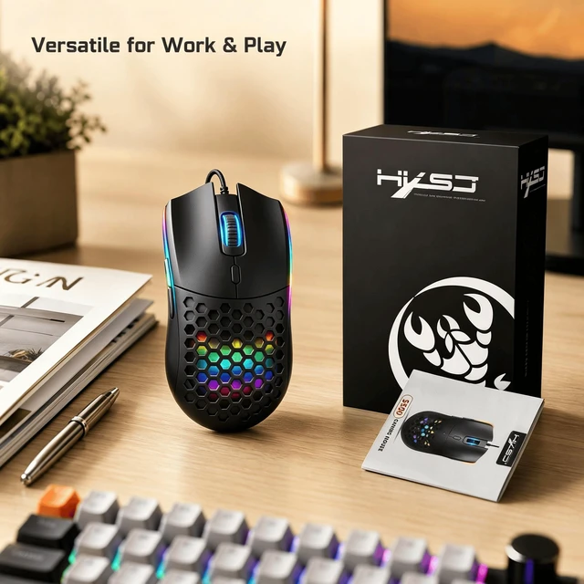 Alt view image 6 of 7 - HXSJ Wired RGB Gaming Mouse, Lightweight Honeycomb Shell, Programmable Buttons, USB Gaming Mouse Black