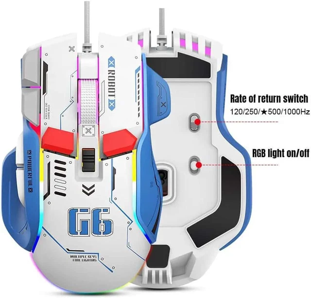 Alt view image 5 of 5 - RGB Gaming Mouse Backlit Wired Ergonomic 10 Button Programmable Mouse ,UP to 12800 DPI, RGB,10 Programmable Buttons White