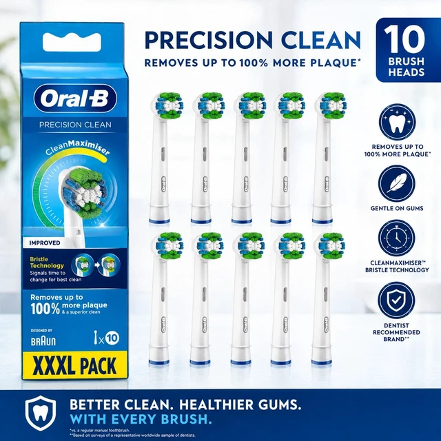 Main image of Oral-B Precision Clean Replacement Brush Heads, 10 Count, CleanMaximiser Bristles, Removes Up To 100% More Plaque, Compatible with Oral-B Electric Toothbrushes
