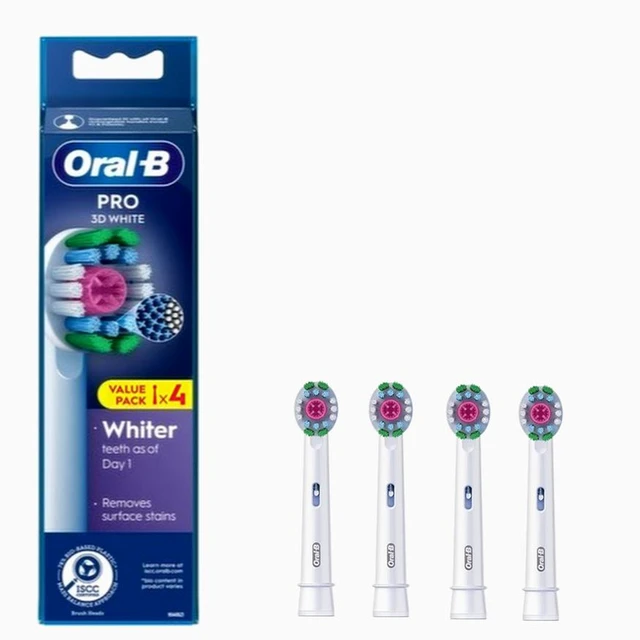 Main image of Oral-B Pro 3D White Replacement Brush Heads, 4 Count, Removes Surface Stains for Whiter Teeth, Compatible with Oral-B Electric Toothbrushes