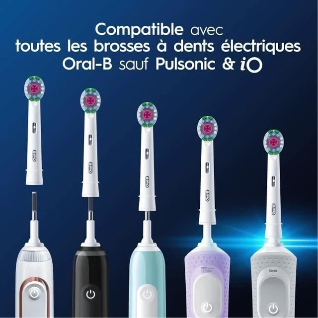Alt view image 3 of 6 - Oral-B Pro 3D White Replacement Brush Heads, 4 Count, Removes Surface Stains for Whiter Teeth, Compatible with Oral-B Electric Toothbrushes