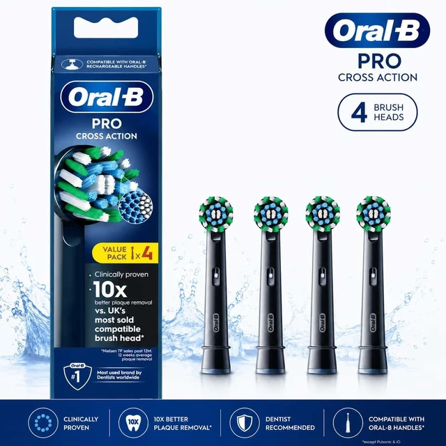 Main image of Oral-B EB50 Pro Cross Action Electric Toothbrush Replacement Heads 4 Pack, Angled Bristles Deep Clean Between Teeth