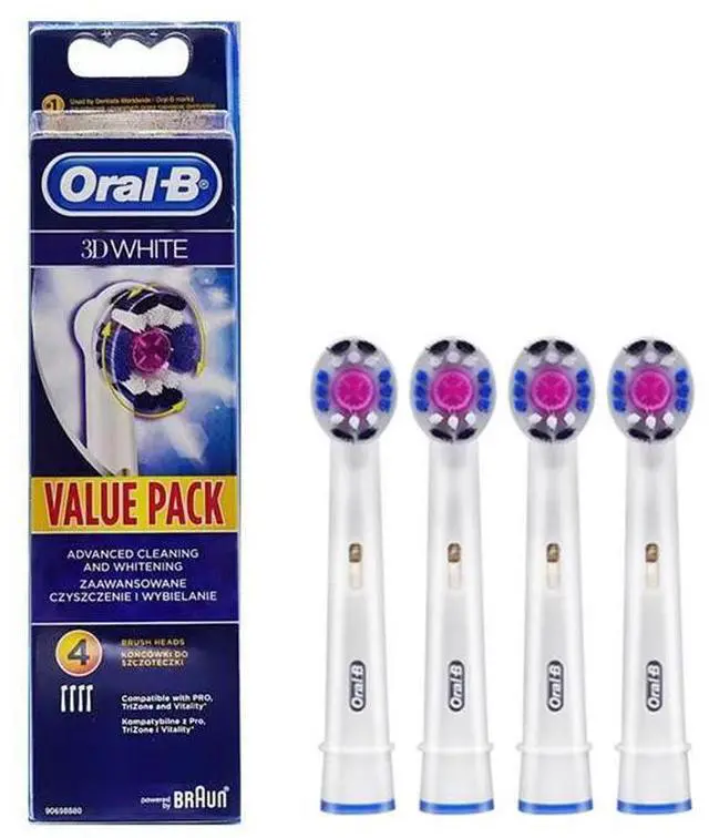Main image of Tête de brosse à dents électrique Oral-B Pro 3D White, poils en forme de X et cupule de polissage unique pour blanchir les dents et éliminer les taches superficielles, paquet de 4