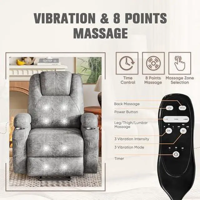 Alt view image 3 of 7 - Flamaker Power Lift Recliner Chair Electric Lift Recliner for Elderly Power Lift Recliner Chair with Cup Holders Side Pockets for Living Room (Leathaire, Light Gray)