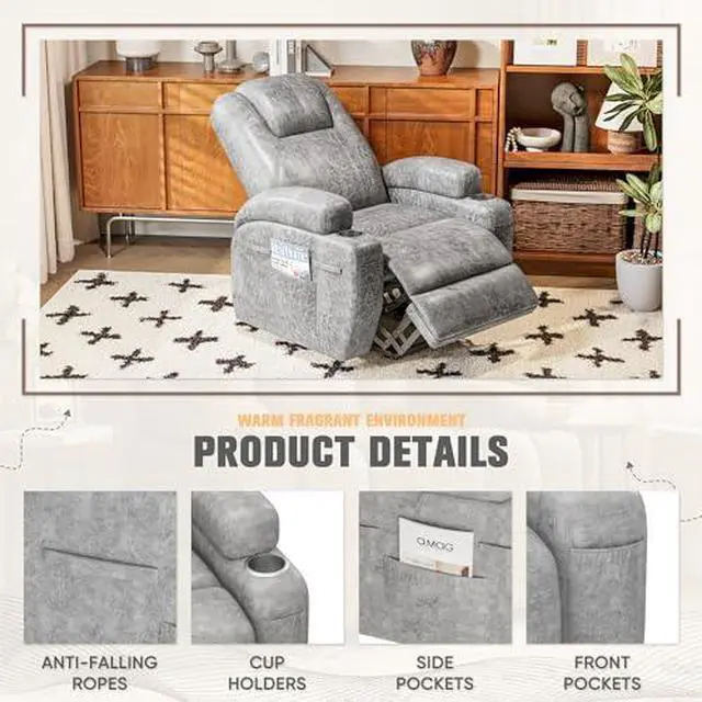 Alt view image 6 of 7 - Flamaker Power Lift Recliner Chair Electric Lift Recliner for Elderly Power Lift Recliner Chair with Cup Holders Side Pockets for Living Room (Leathaire, Light Gray)