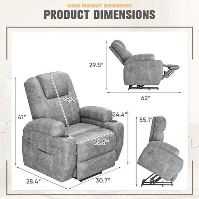 Alt view image 2 of 7 - Flamaker Power Lift Recliner Chair Electric Lift Recliner for Elderly Power Lift Recliner Chair with Cup Holders Side Pockets for Living Room (Leathaire, Light Gray)