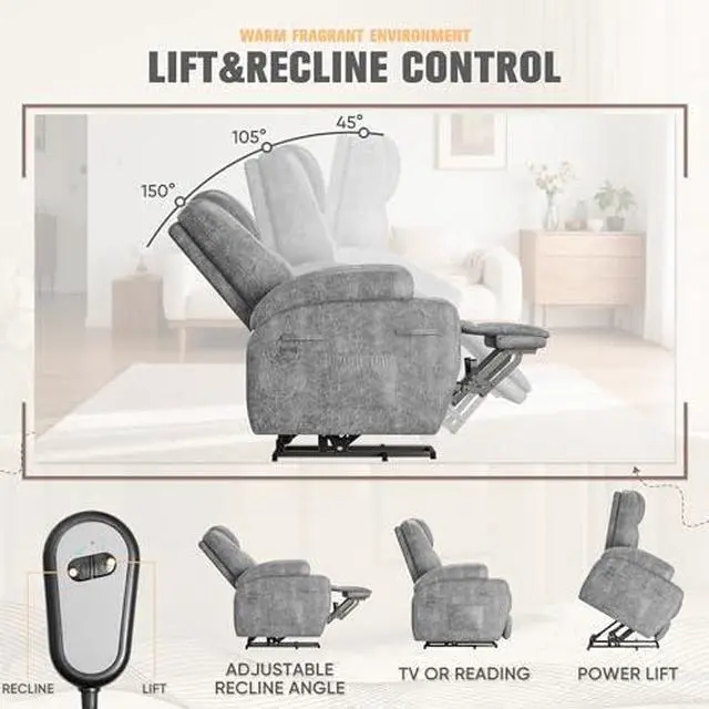 Alt view image 5 of 7 - Flamaker Power Lift Recliner Chair Electric Lift Recliner for Elderly Power Lift Recliner Chair with Cup Holders Side Pockets for Living Room (Leathaire, Light Gray)