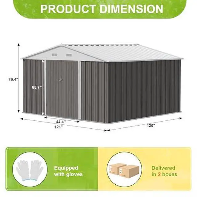 Alt view image 6 of 6 - JUMMICO 10 x 10 FT Outdoor Storage Shed, Large Metal Garden Shed & Tool Sheds for Backyard Garden Patio Lawn (Grey)