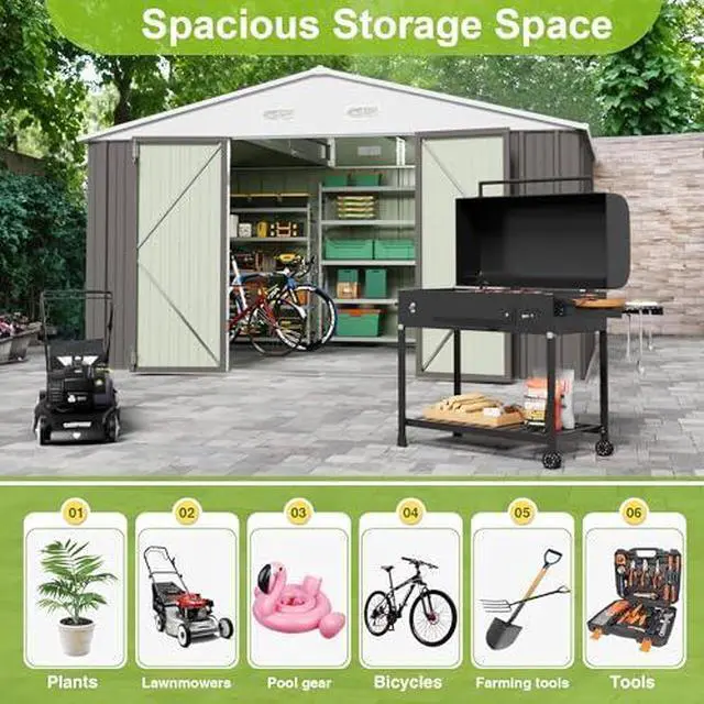 Alt view image 3 of 6 - JUMMICO 10 x 10 FT Outdoor Storage Shed, Large Metal Garden Shed & Tool Sheds for Backyard Garden Patio Lawn (Grey)