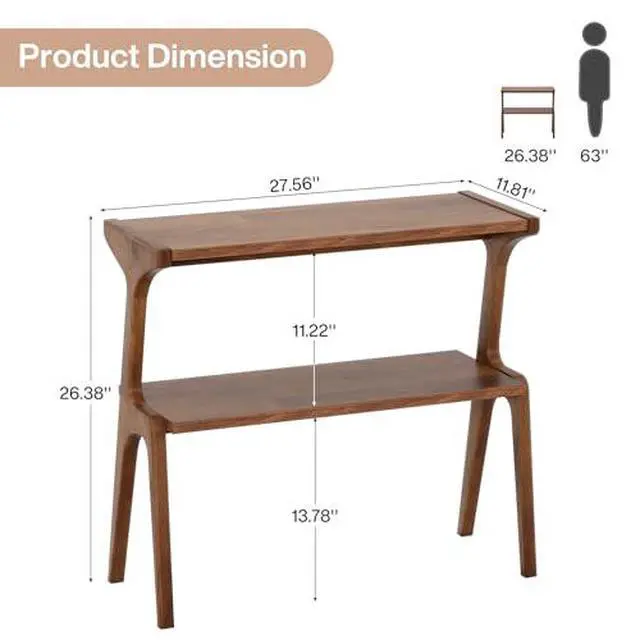 Alt view image 2 of 3 - Set of 2 Solid Wood End Table, 2-Tier Side Table with Storage Shelf, Wooden Modern Accent Slim Bedside Table for Sofa, Living Room, Bedroom, Small Space, Easy Assembly, Rustic Brown