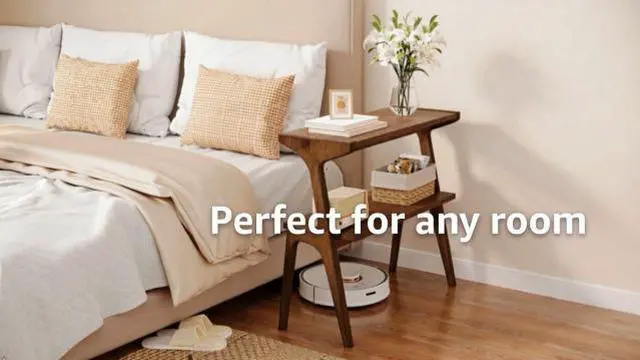 Alt view image 3 of 3 - Set of 2 Solid Wood End Table, 2-Tier Side Table with Storage Shelf, Wooden Modern Accent Slim Bedside Table for Sofa, Living Room, Bedroom, Small Space, Easy Assembly, Rustic Brown