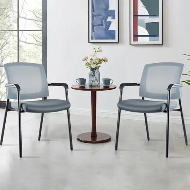 Alt view image 2 of 7 - CLATINA Office Reception Guest Chair Mesh Back Stacking with Ergonomic Lumbar Support and Thickened Seat Cushion for Waiting Conference Room Gray 2 Pack