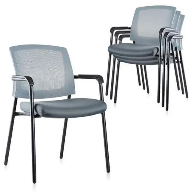 Main image of CLATINA Office Reception Guest Chair Mesh Back Stacking with Ergonomic Lumbar Support and Thickened Seat Cushion for Waiting Conference Room Gray 4 Pack