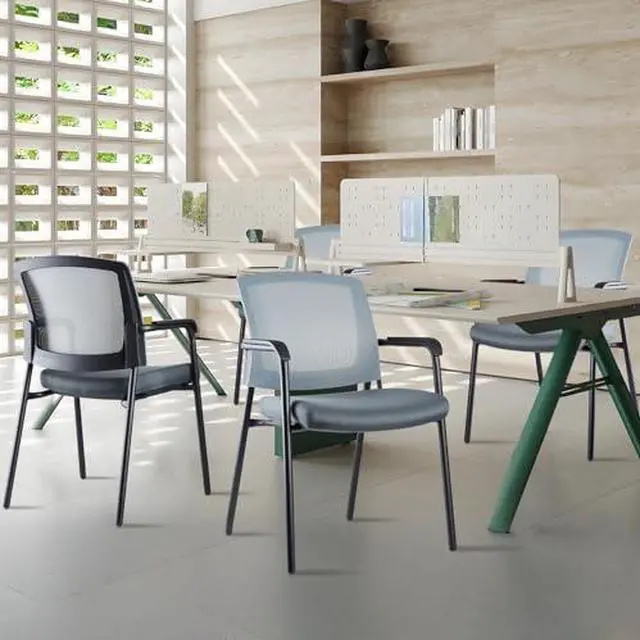 Alt view image 2 of 7 - CLATINA Office Reception Guest Chair Mesh Back Stacking with Ergonomic Lumbar Support and Thickened Seat Cushion for Waiting Conference Room Gray 4 Pack