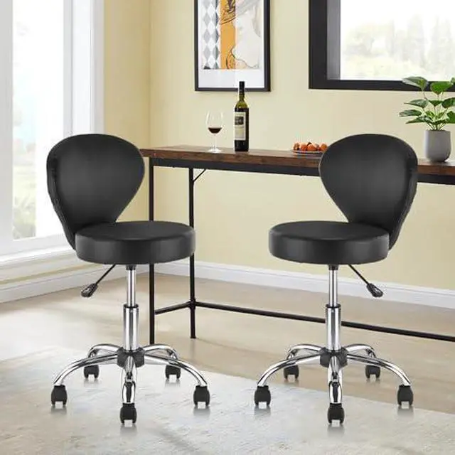 Main image of KLASIKA Set of 4 PVC Faux Leather Rolling Swivel Salon Stool Chair with Wheel Back Lumbar Support Seat Height 22 in Diameter 15 Inch Adjustable Hydraulic Chair for Office Massage Facial Spa 4 Pack