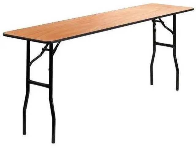 Alt view image 3 of 5 - EMMA + OLIVER 6' Rectangular Wood Folding Table with Clear Coated Top, Long Wooden Foldable Table for Residential Indoor/Outdoor Events, Natural