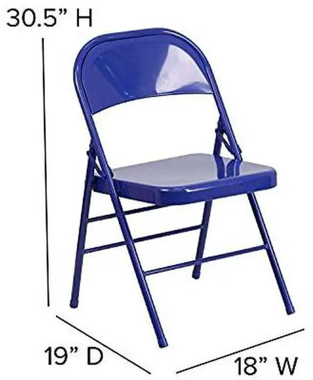 Alt view image 2 of 7 - EMMA + OLIVER 2 Pack Cobalt Blue Triple Braced & Double Hinged Metal Folding Chair