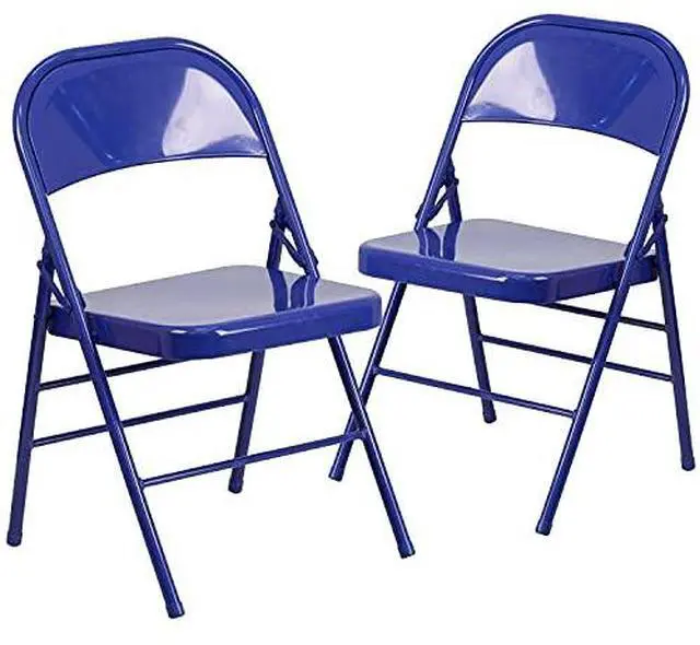 Alt view image 3 of 7 - EMMA + OLIVER 2 Pack Cobalt Blue Triple Braced & Double Hinged Metal Folding Chair