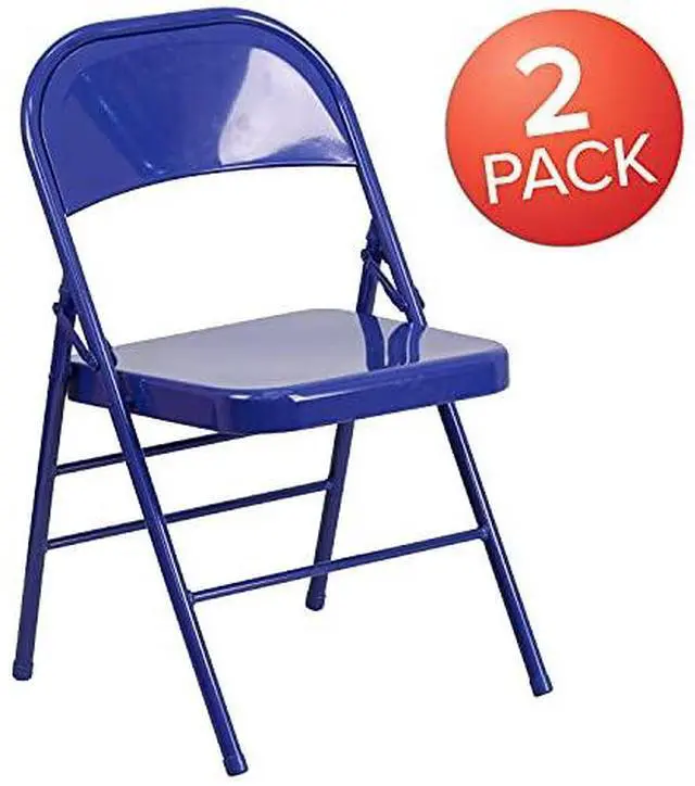 Alt view image 7 of 7 - EMMA + OLIVER 2 Pack Cobalt Blue Triple Braced & Double Hinged Metal Folding Chair
